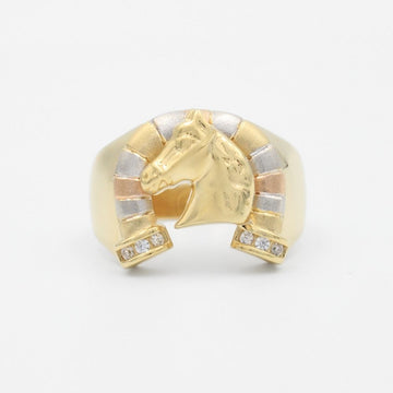 Anillo de Oro 14k Herradura de la Suerte con Caballo y Zirconias mod. 9450