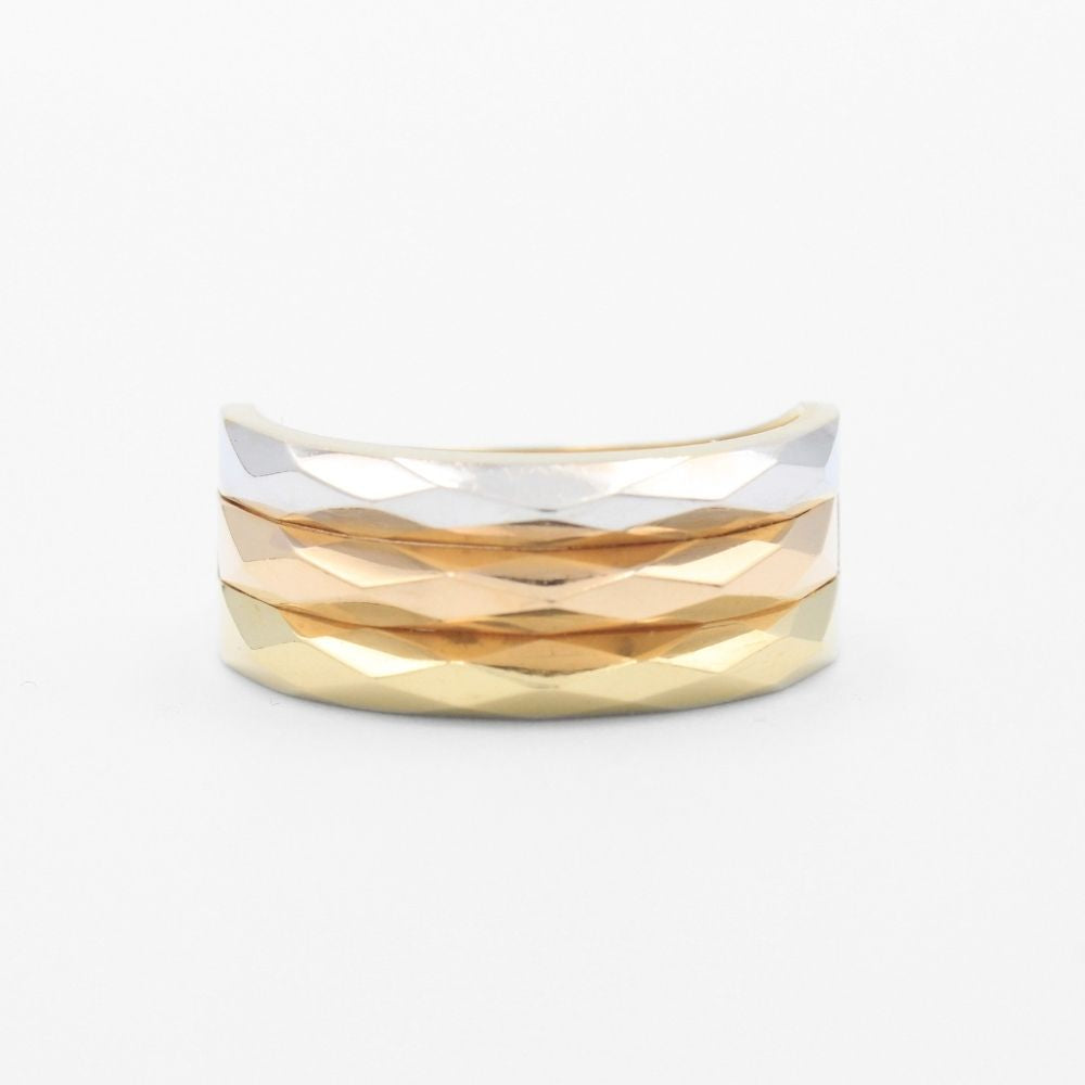 Anillo de Oro 14k Florentino con Tres Niveles Diamantados mod. 9581
