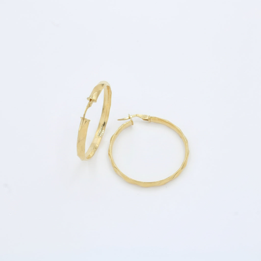 Arracada de Oro 14k Hueco con Diseño Facetado Fino mod. 10028