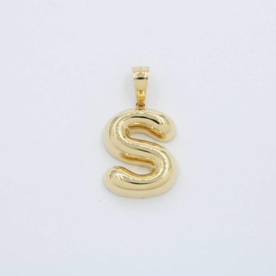 Dije de Oro 14k Modelo de Inicial S de Diseño Inflado y Brillante mod. 10089