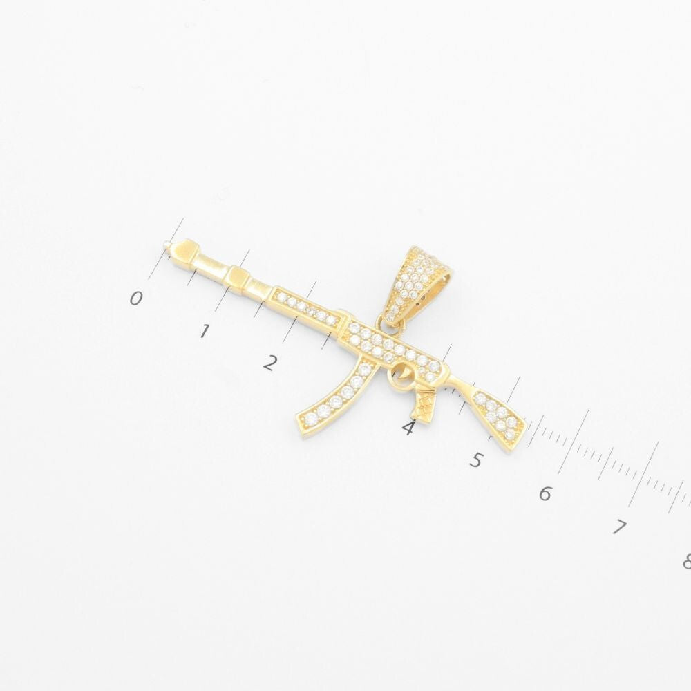 Dije de Oro 14k Diseño de Arma Larga Incrustada de Zirconias mod. 9441