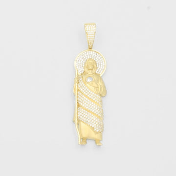 Dije de Oro 14k San Judas Hueco con Aura de Zirconias Redondas mod. 7924
