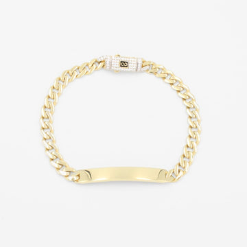 Esclava de oro 14k Tejido Barbado Hueco con Placa y Broche Incrustado con Zirconias Finas mod. 8222