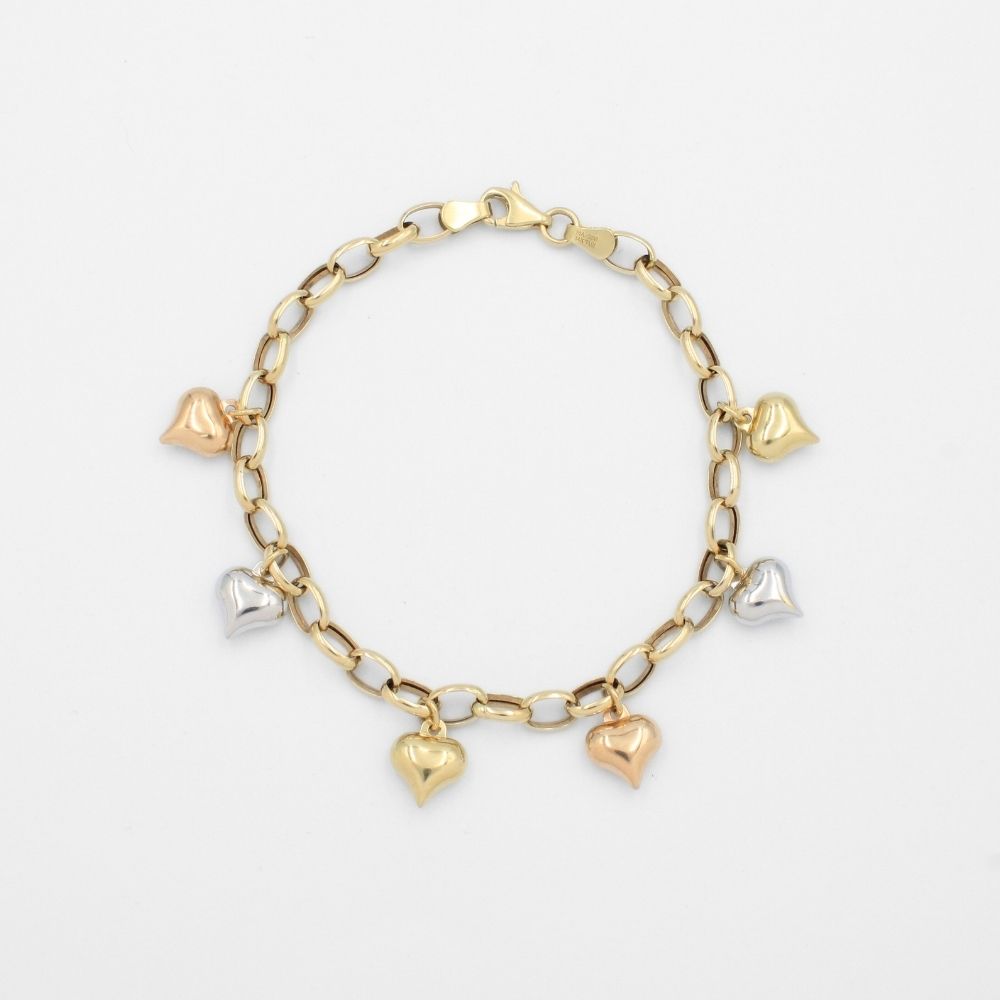 Pulsera de Oro 14k Diseño Fino y Hueco con Dije de Corazón Brillante mod. 9688