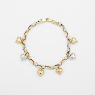 Pulsera de Oro 14k Diseño Fino y Hueco con Dije de Corazón Brillante mod. 9688