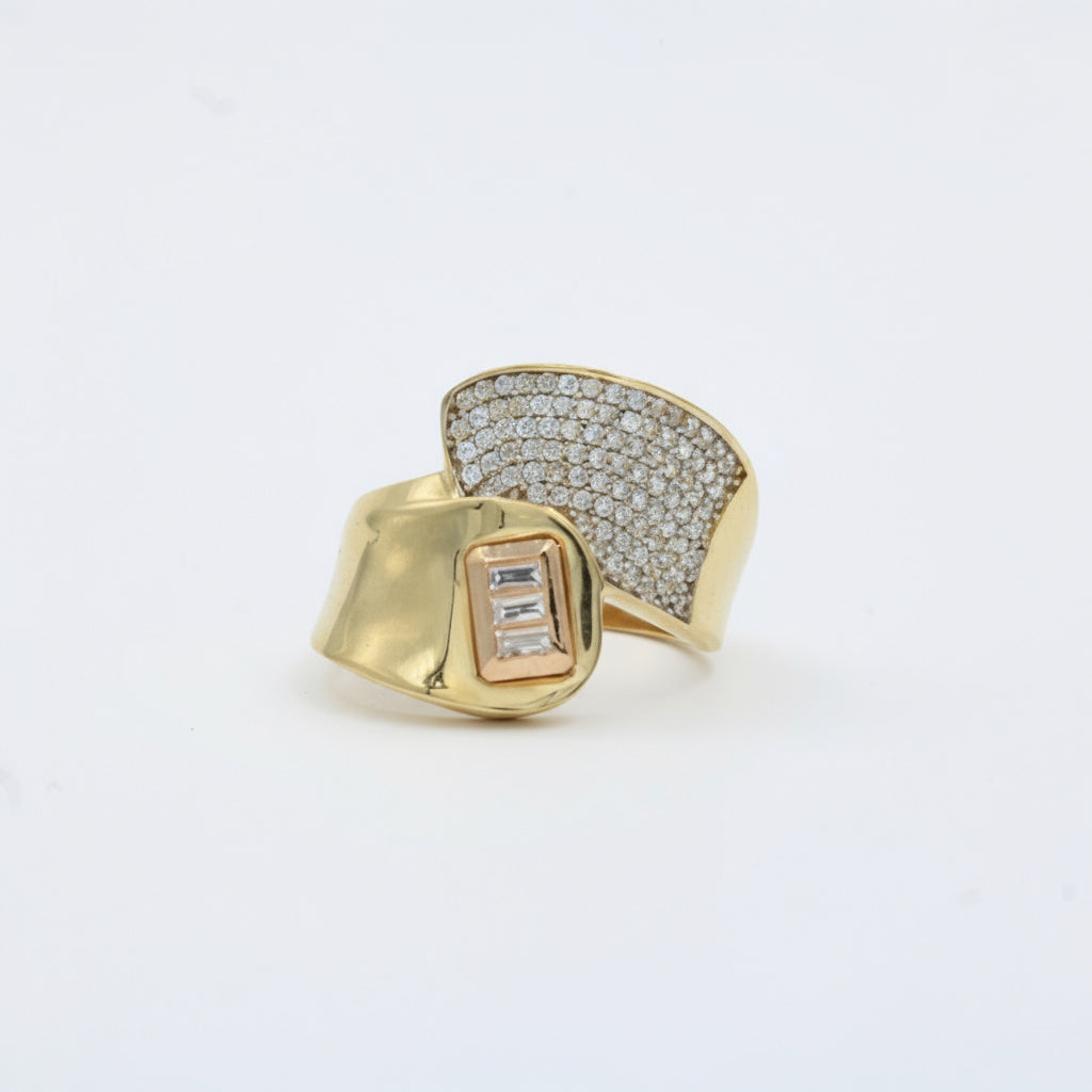 Anillo de Oro 14k Diseño Elegante Florentino con Zirconias Finas mod. 10004