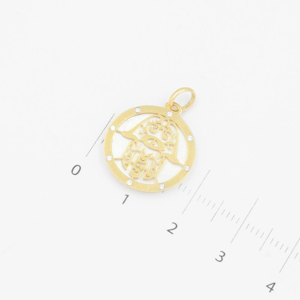Dije de Oro 14k Mano de Fátima en Incrustación de Madre Perla mod. 9243