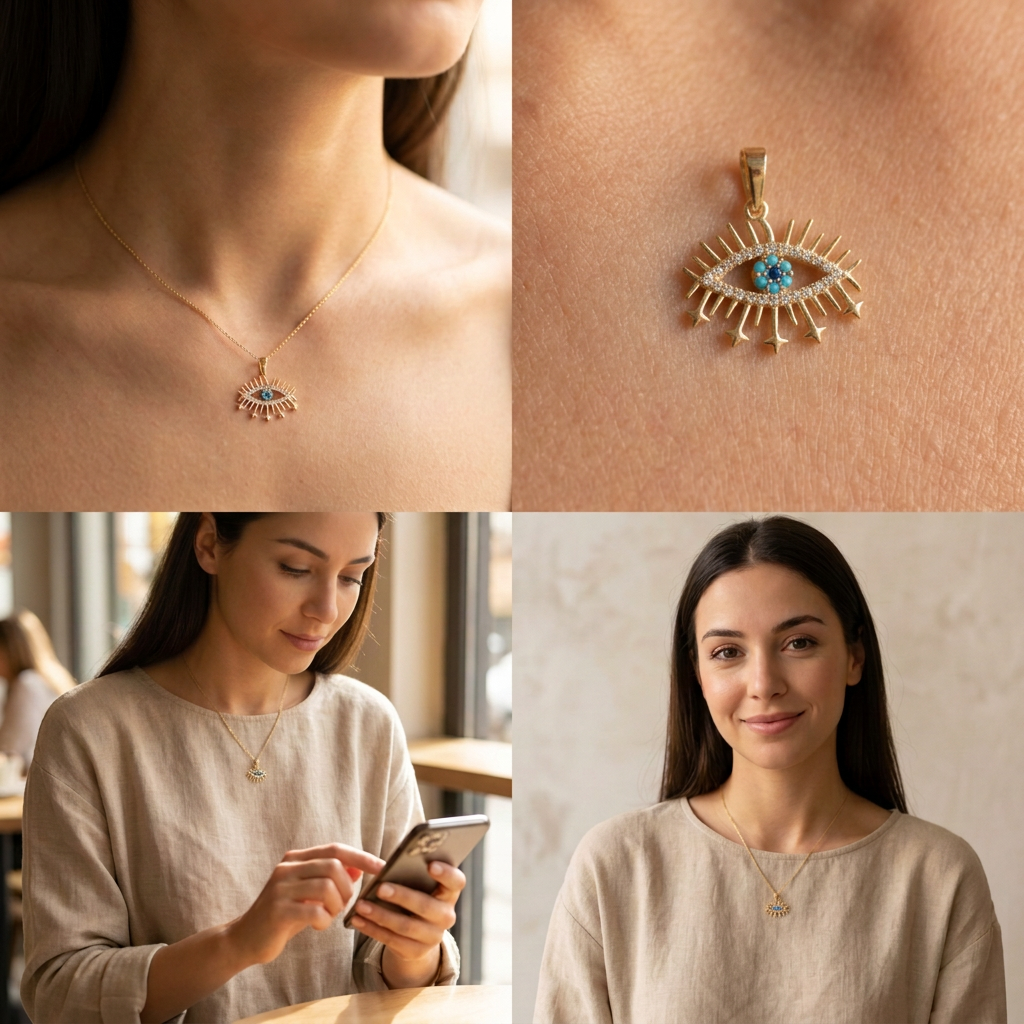 Dije de Oro 14k Ojo Turco Diseño de Destellos con Zirconias mod. 11223