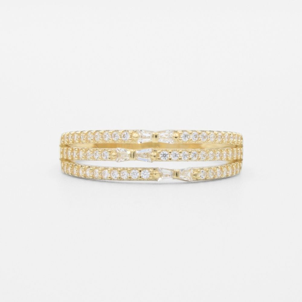 Anillo de Oro 14k Diseño Tres Líneas Incrustadas con Zirconias mod. 9599