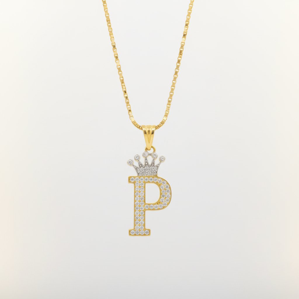 Dije de Oro 14k con Diseño de Inicial P Incrustada con Zirconias mod. 10101