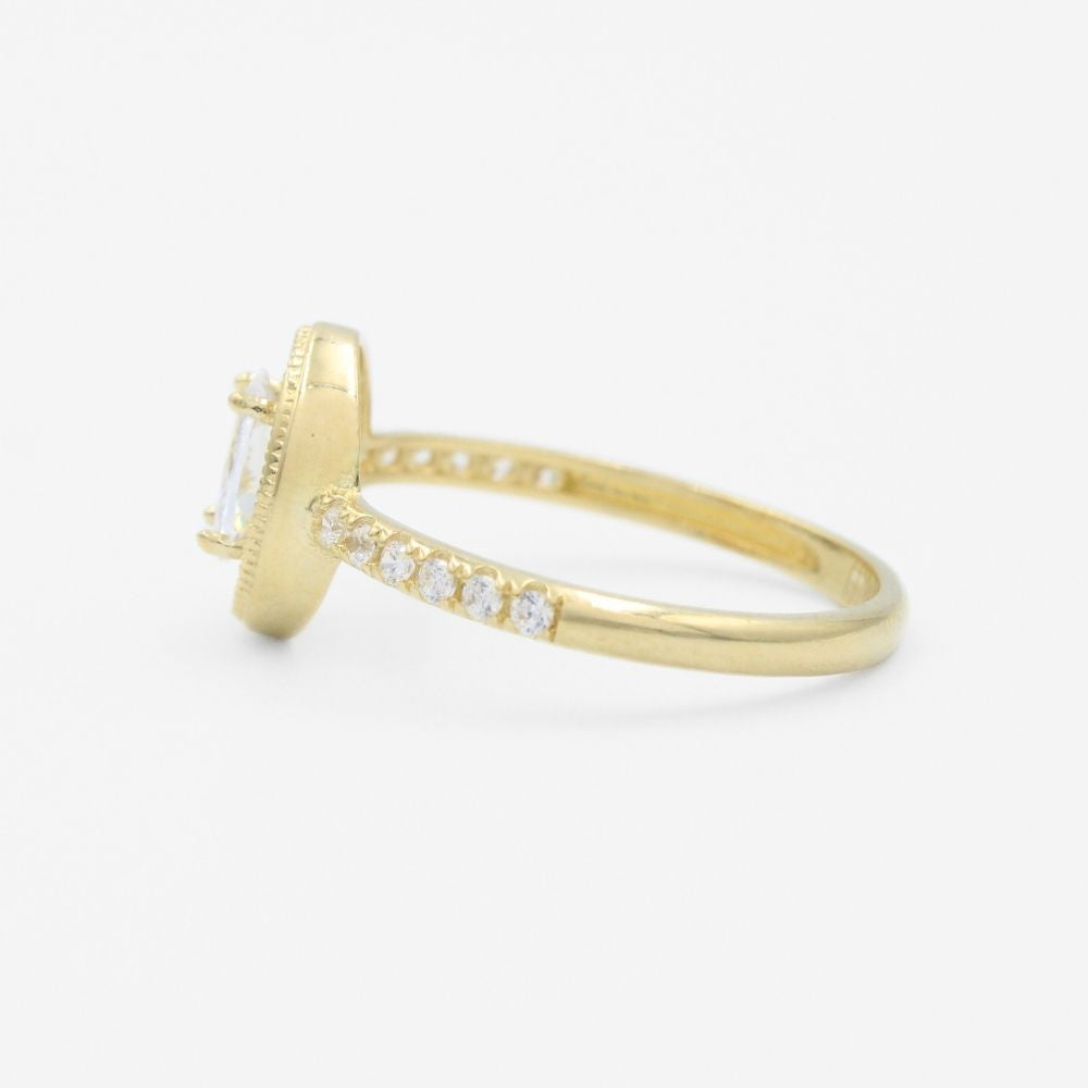 Anillo de Compromiso en Oro 14k con Frente Oval e Incrustación Fina de Zirconias Brillantes mod. 9726