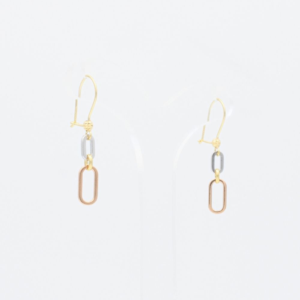 Arete Largo de Oro 14k Hueco con Diseño de Eslabones Elegantes mod. 9100