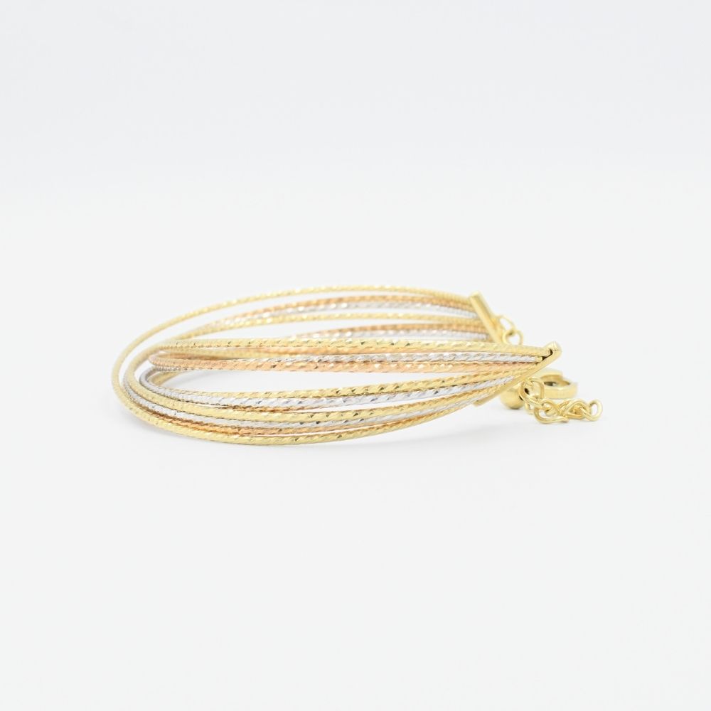 Semanario de Oro 14k de Diseño Tubular Hueco con Diamantado y Broche Ajustable mod. 8998