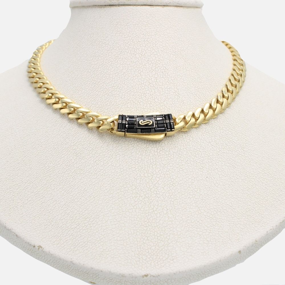 Cadena Monaco Chain 14k Modelo Classic Hueco Plain Baguette Oscuro mod. 9673