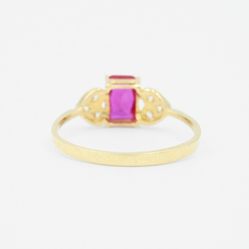 Anillo de Oro 14k Incrustado de Zirconia Cuadrada en Color Rojo Rubi mod. 9209