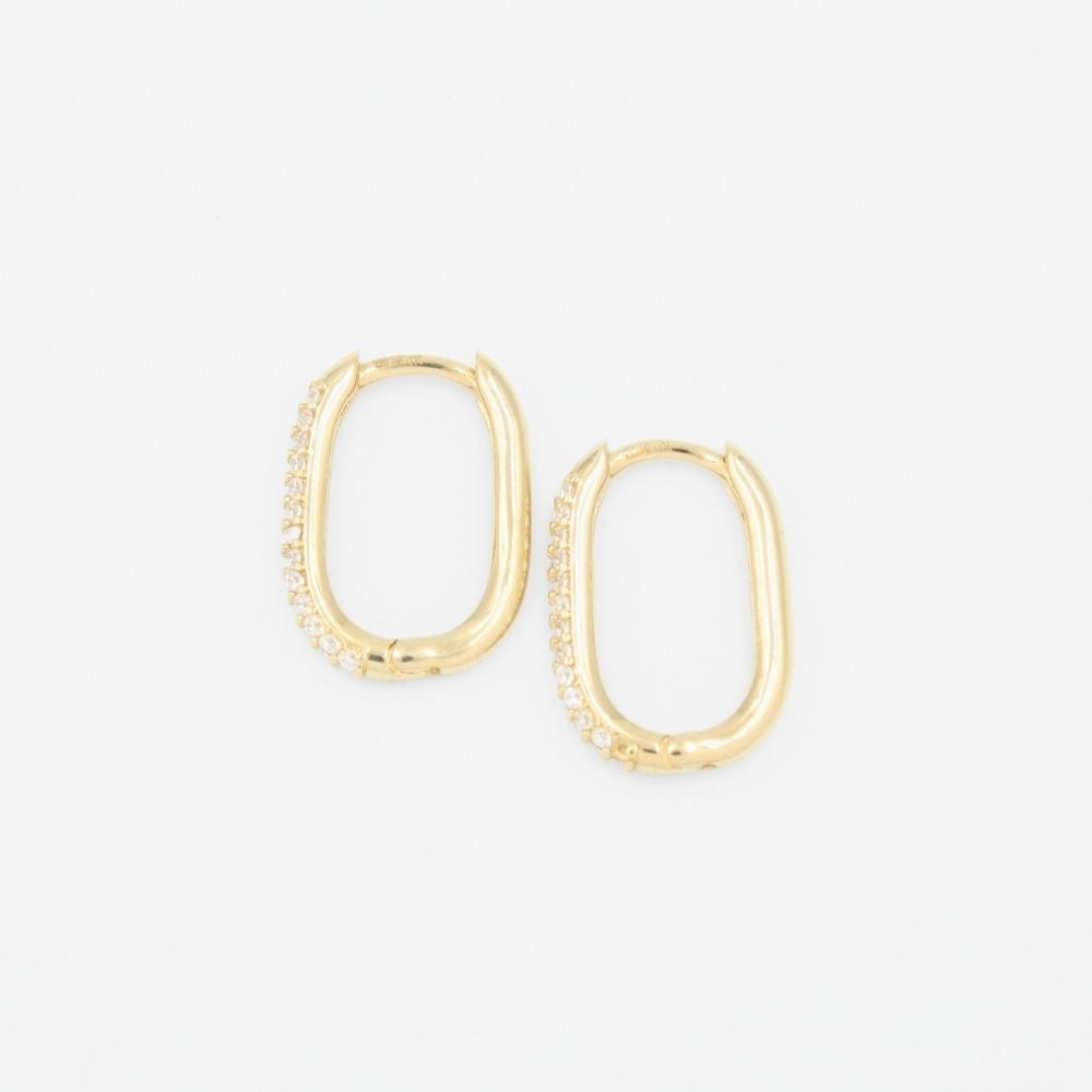 Grapa de Oro 14k Hueca de Diseño Oval con Doble Línea de Zirconias mod. 9267