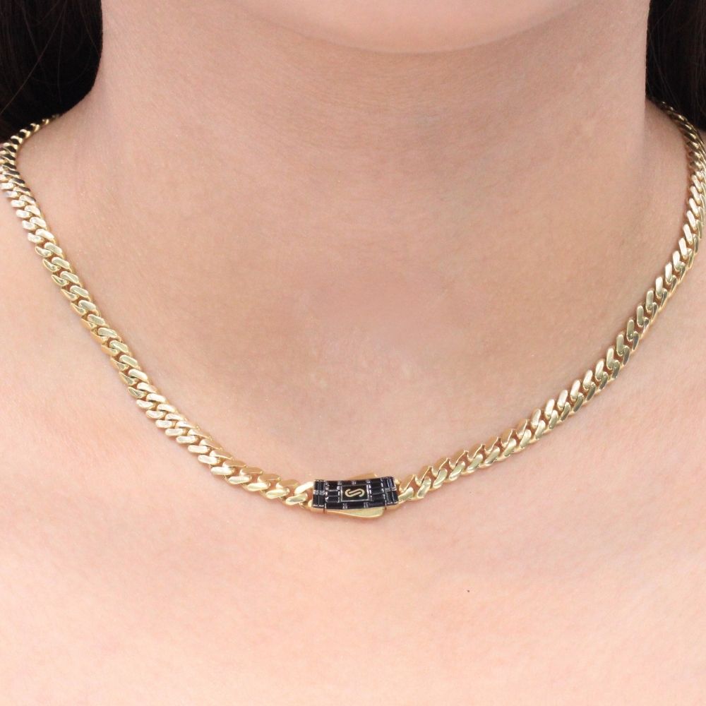 Cadena Monaco Chain 14k Modelo Classic Hueco Plain Baguette Oscuro mod. 9673