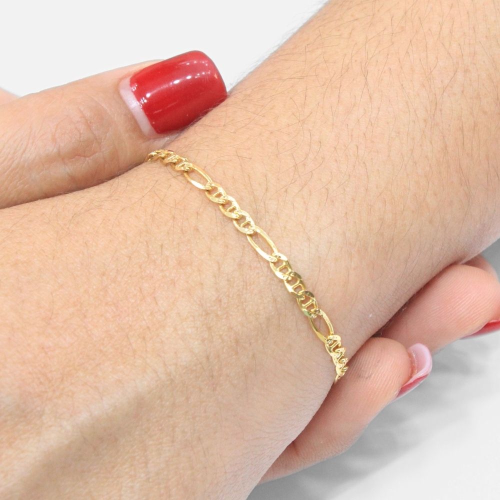 Pulsera de Eslabón en Tejido Sólido Combinado 3x1-Escalera Diamantado mod. 8330