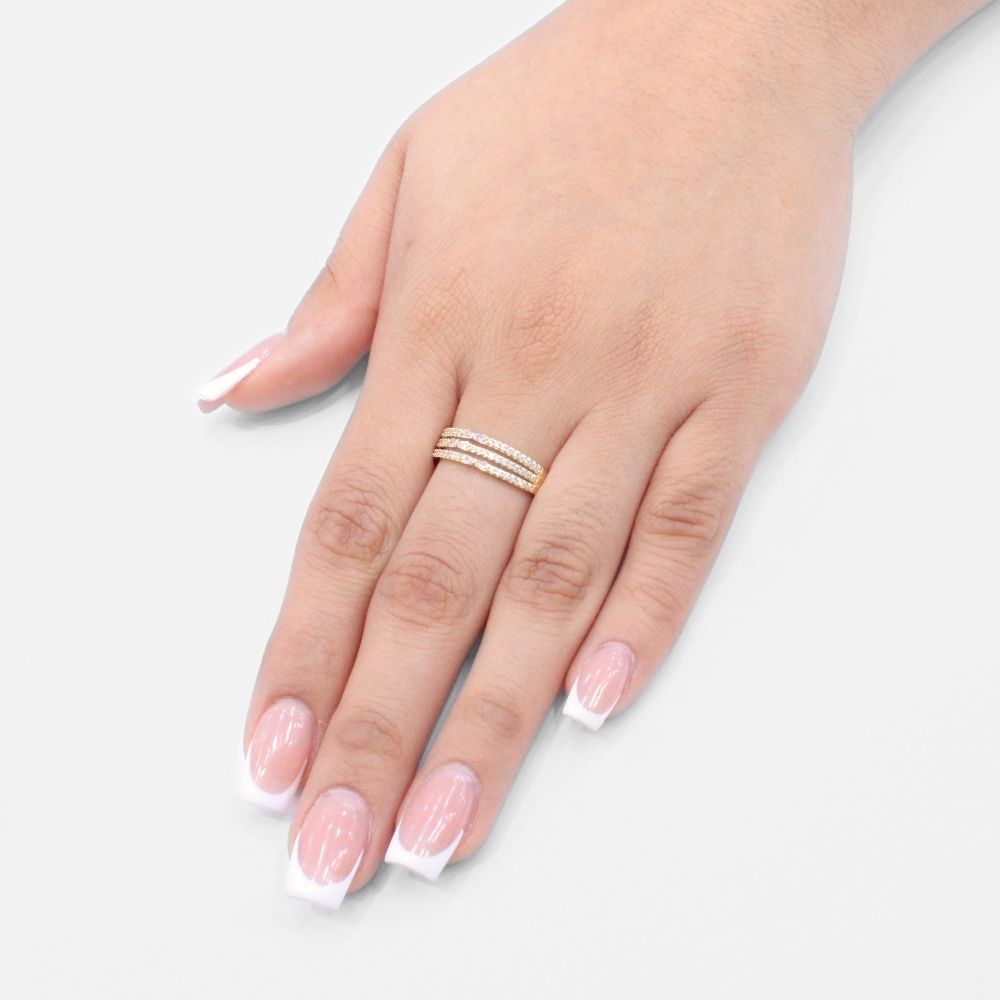 Anillo de Oro 14k Diseño Tres Líneas Incrustadas con Zirconias mod. 9599