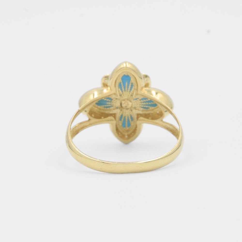 Anillo de Oro 14k Flor Azul Especial Incrustada con Zirconias mod. 7942