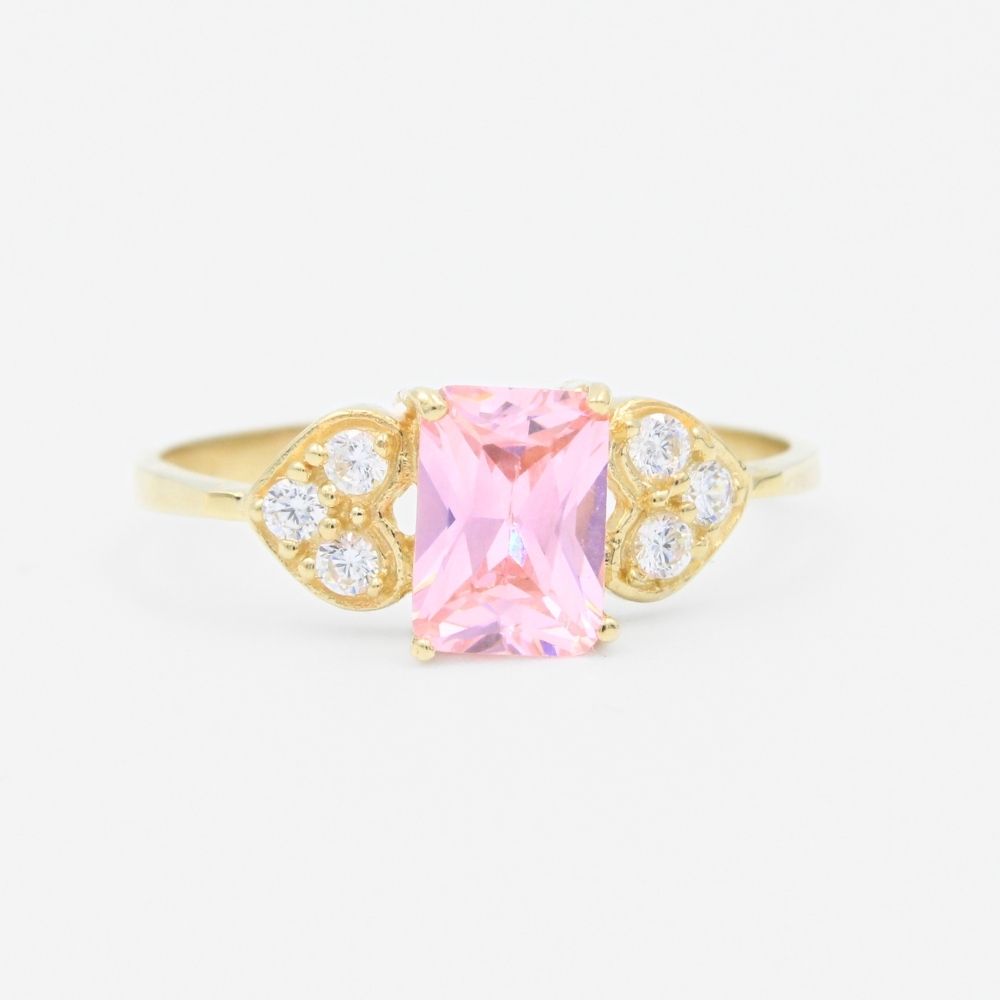 Anillo de Oro 14k con Incrustaciones de Zirconia Cuadrada en Color Rosa mod. 9210