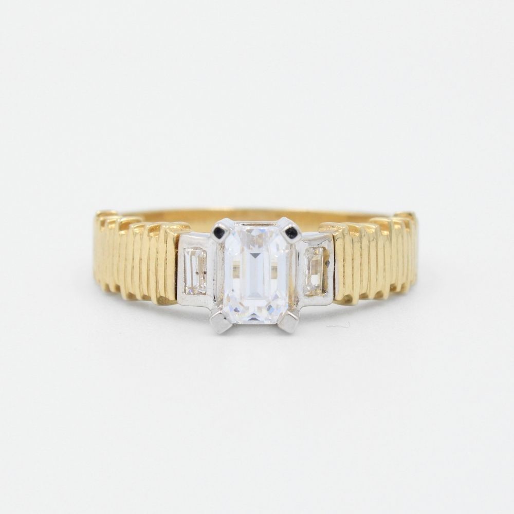Anillo de Compromiso en Oro 14k Diseño de Barras con Zirconias mod. 8969