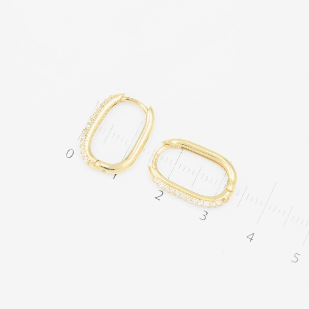 Grapa de Oro 14k Hueca de Diseño Oval con Doble Línea de Zirconias mod. 9267