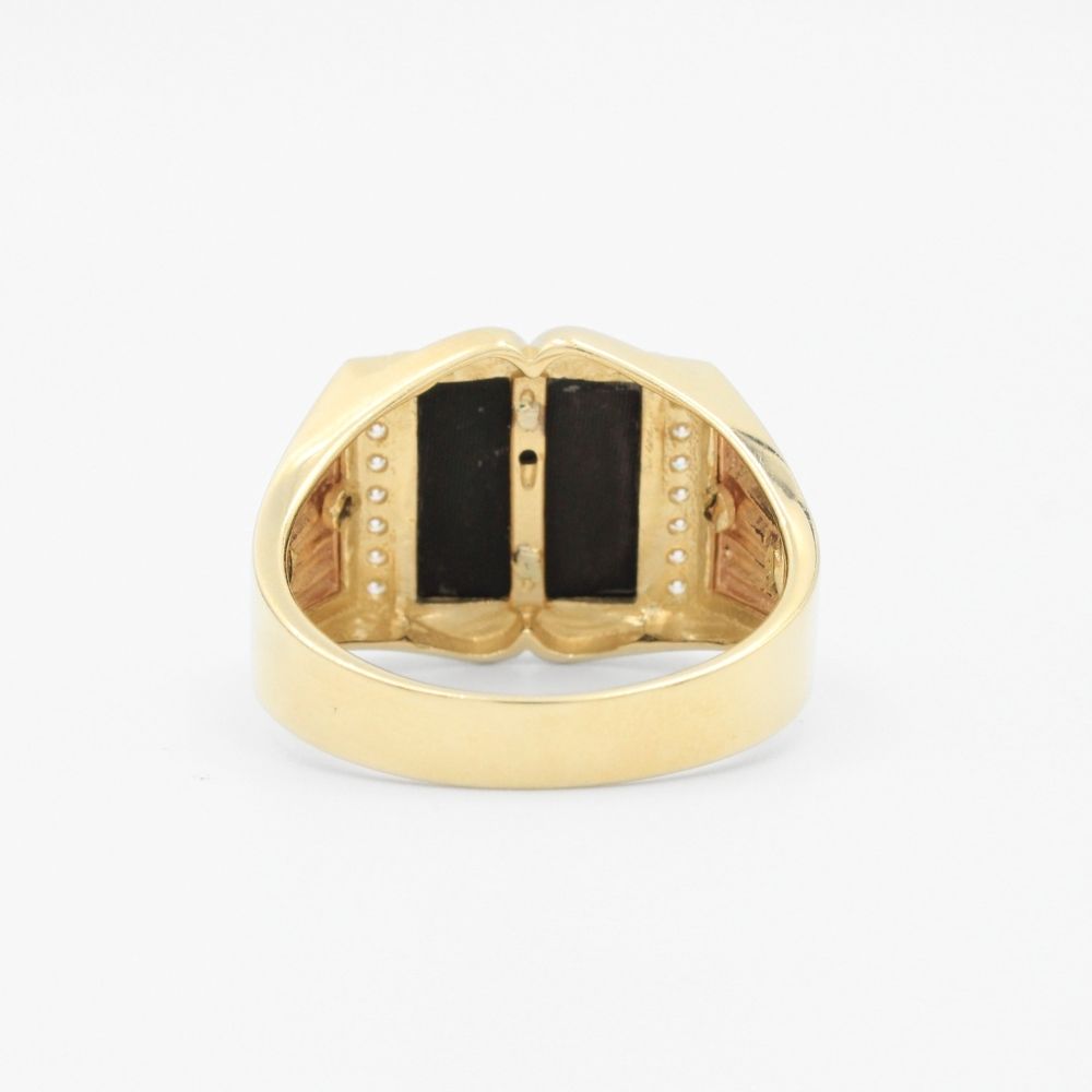 Anillo de Oro 14k Diseño Masónico con Escuadra y Compás Detallado con Zirconias mod. 9467