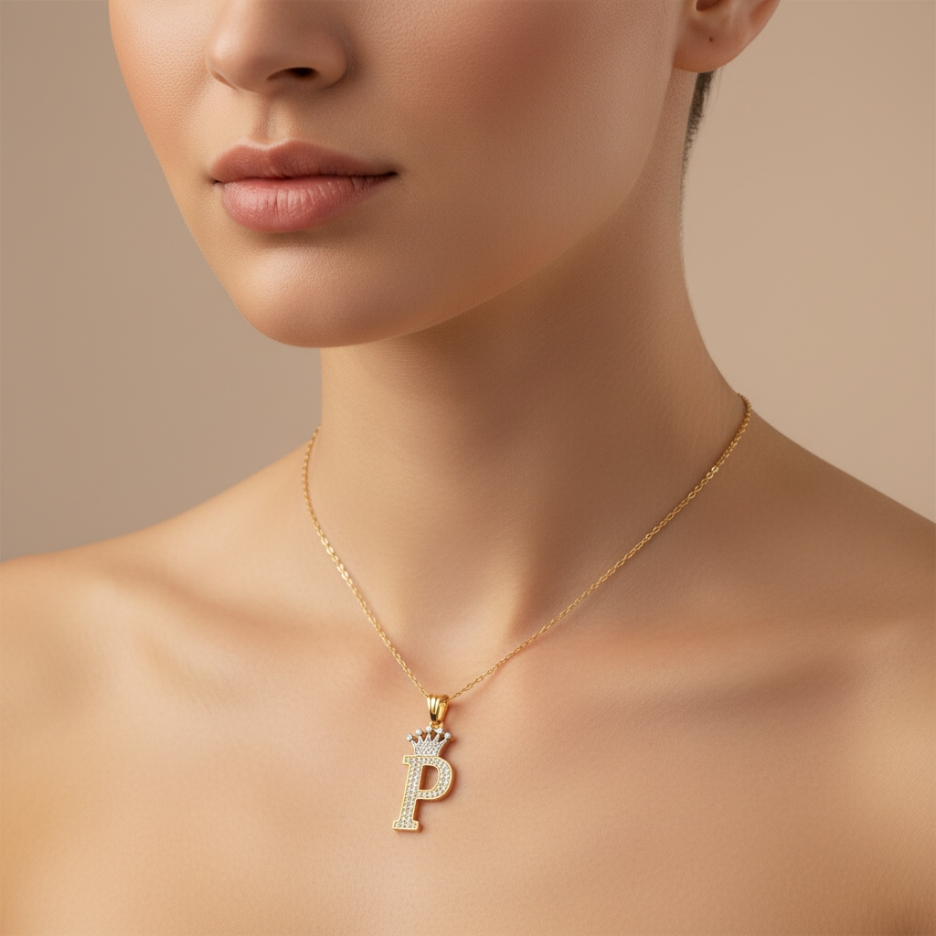 Dije de Oro 14k con Diseño de Inicial P Incrustada con Zirconias mod. 10101
