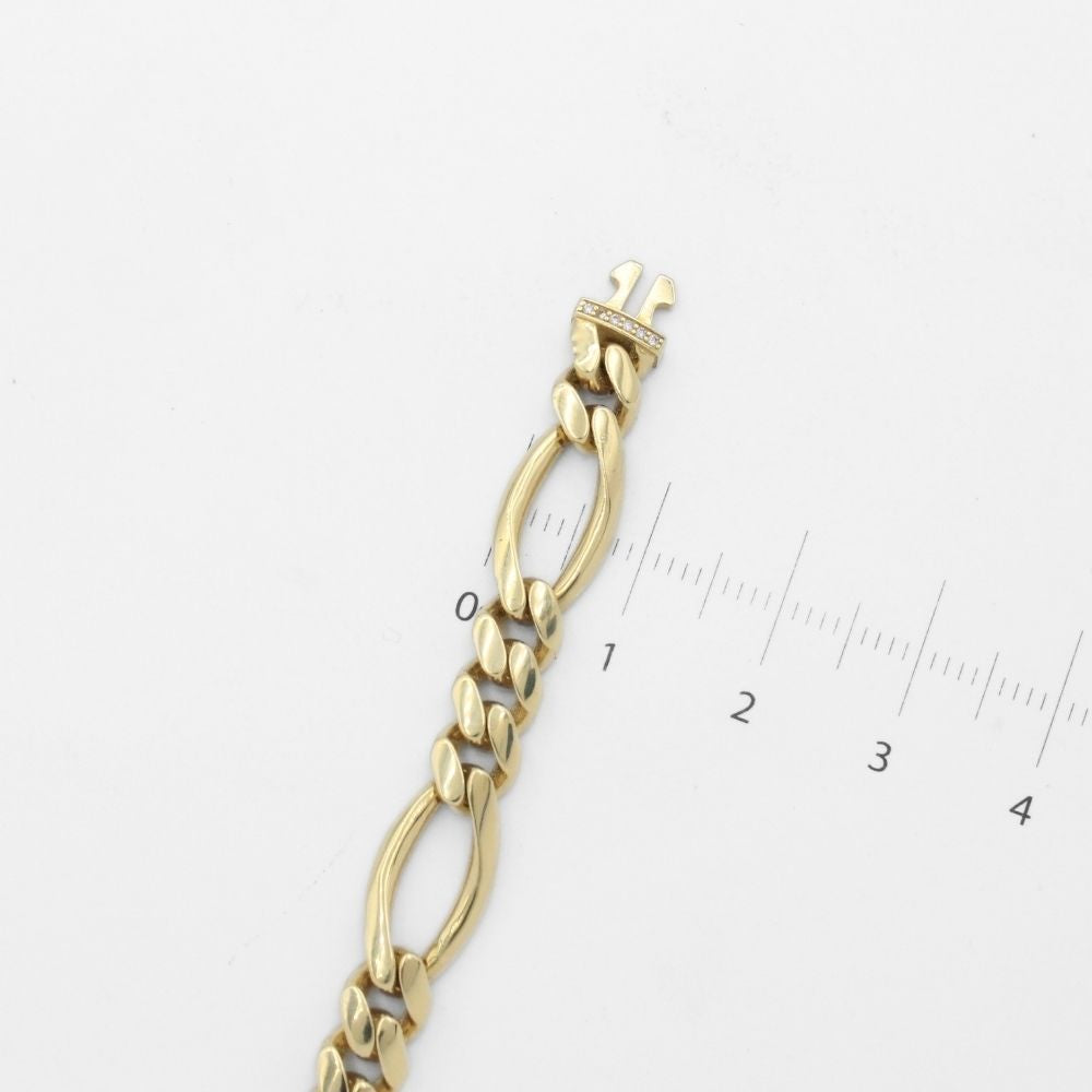 Pulsera de Oro 14k Tejido 3x1 Especial Semi Hueco con Broche Incrustado de Zirconias y Eslabón Amplio mod. 9884