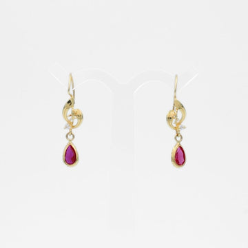 Arete con Broche Arillo de Oro 14k Estilo Largo Elegante con Zirconia Color Rojo Rubí mod. 9768