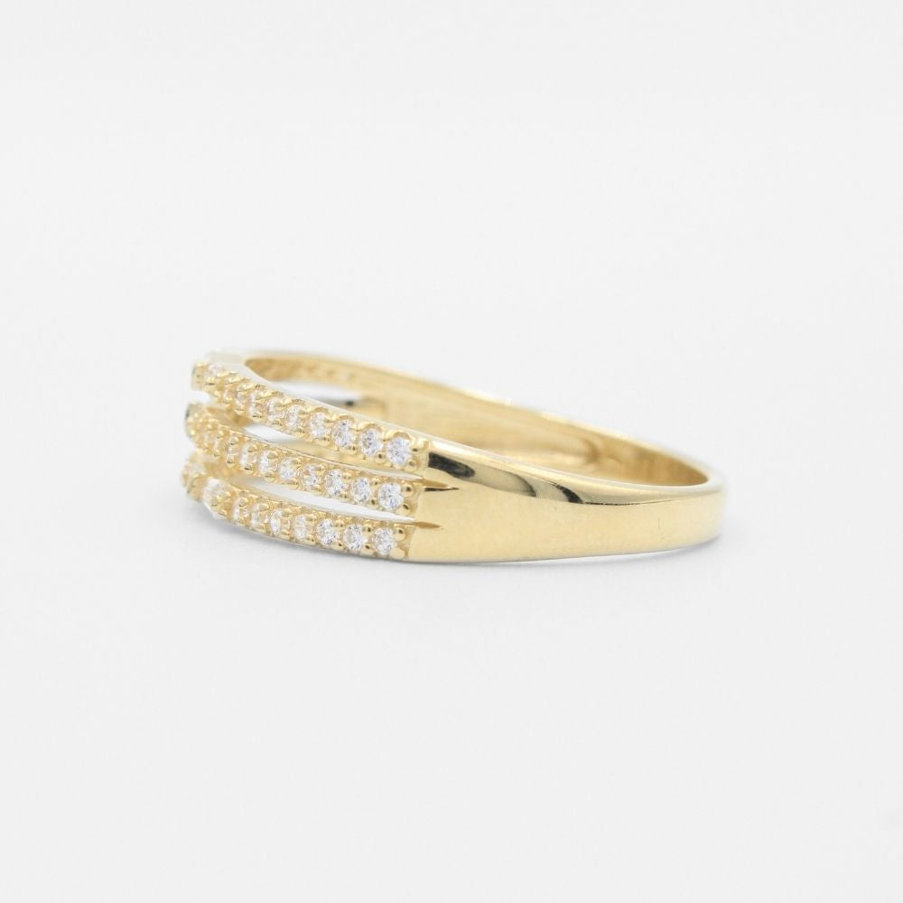 Anillo de Oro 14k Diseño Tres Líneas Incrustadas con Zirconias mod. 9599