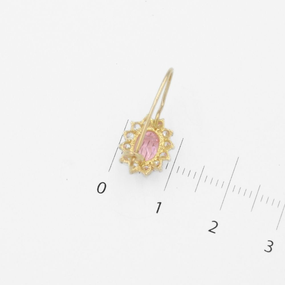 Arete con Broche Arillo de Oro 14k Flor de Zirconia Rosa con Zirconias Brillantes mod. 9765