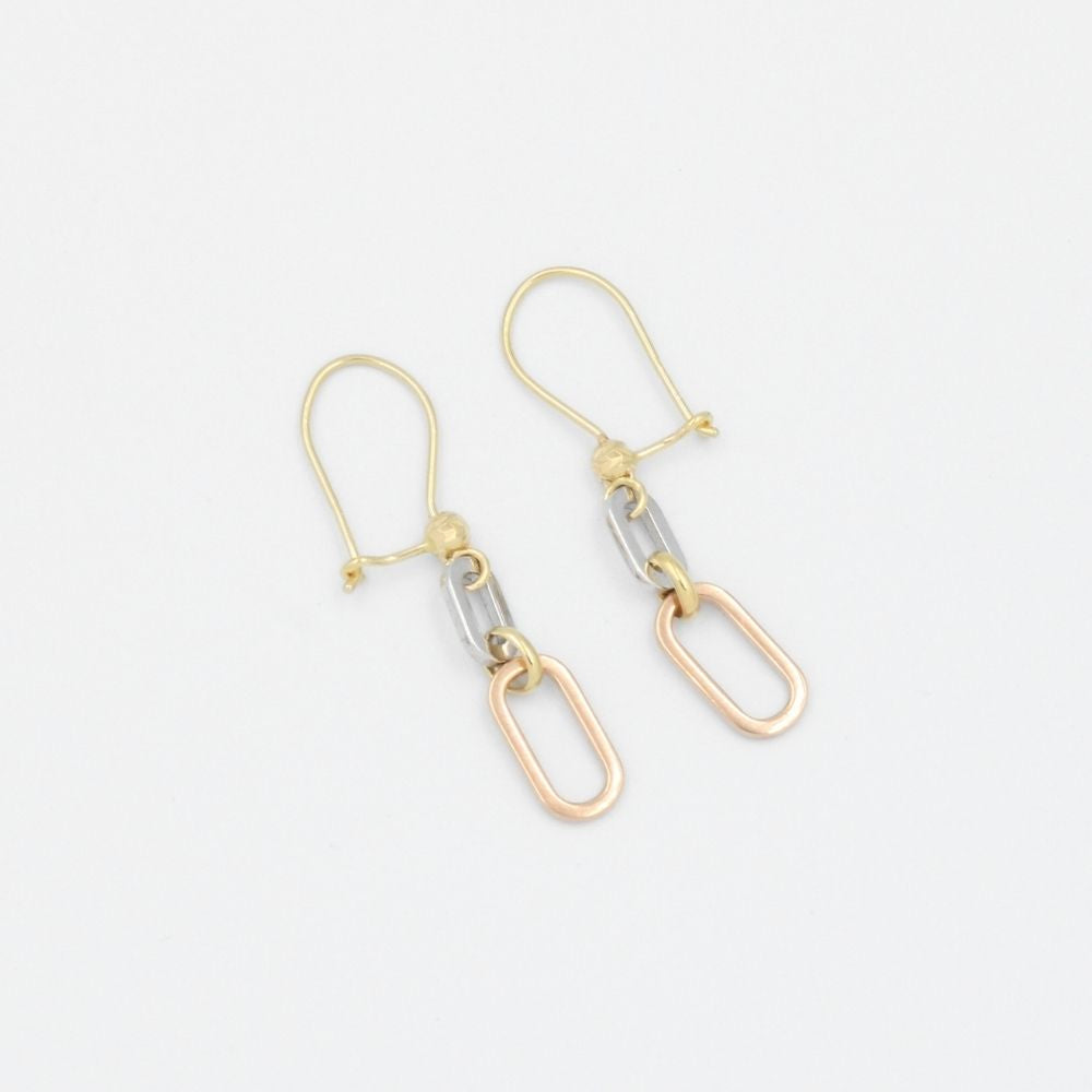 Arete Largo de Oro 14k Hueco con Diseño de Eslabones Elegantes mod. 9100