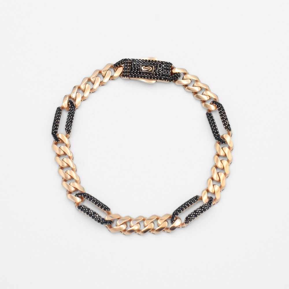 Pulsera Mónaco Chain 14k Modelo Fígaro de Broche Pavé con Incrustación Alt. de Swarovski Oscuro mod. 9660