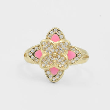 Anillo de Oro 14k Flor Rosa Especial Incrustada con Zirconias mod. 7943