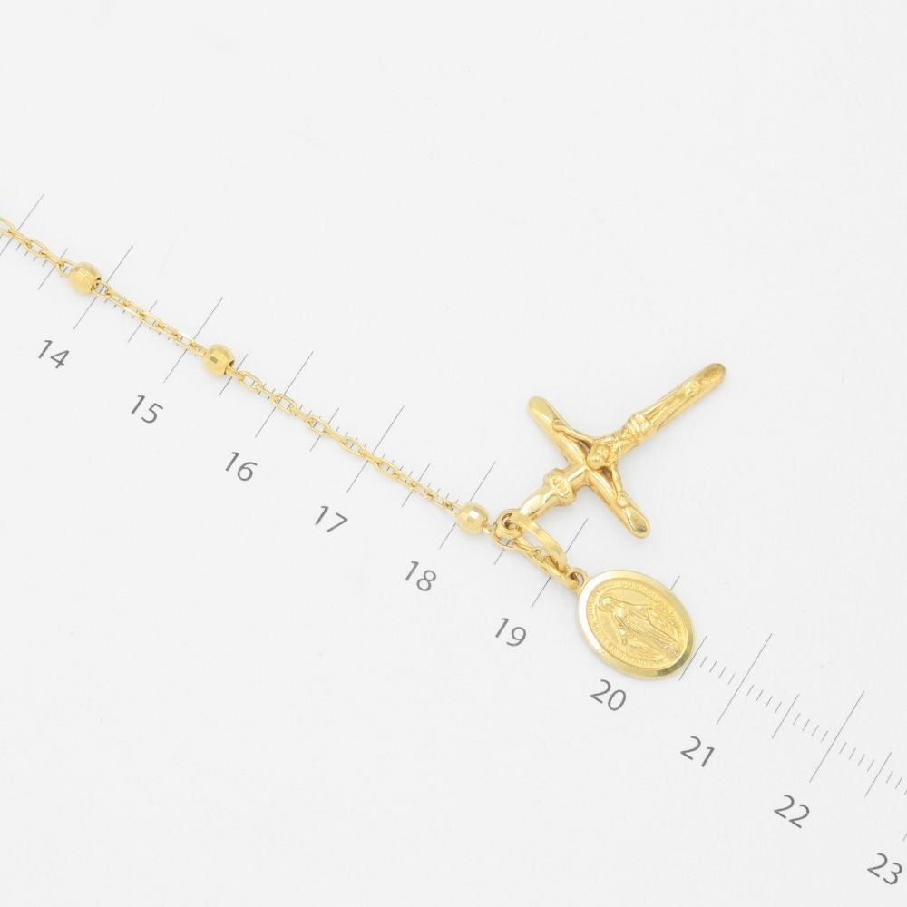 Misterio de Oro 14k con Esferas Facetadas, medalla de la Virgen y Crucifijo Hueco mod. 9394