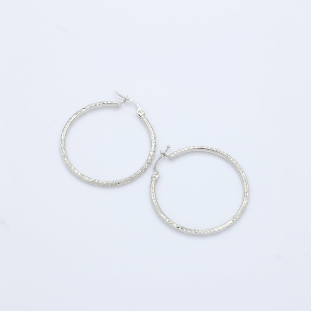 Arracada de Oro 14k Blanco en Diseño Tubular Hueco con Diamantado Fino mod. 10042