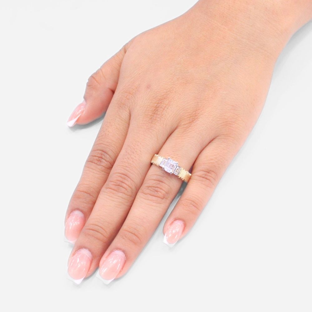 Anillo de Compromiso en Oro 14k Diseño de Barras con Zirconias mod. 8969