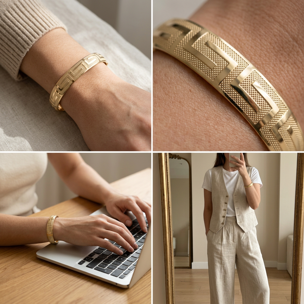 Aro de Oro 14k Diseño Elegante de Greca mod. 11228