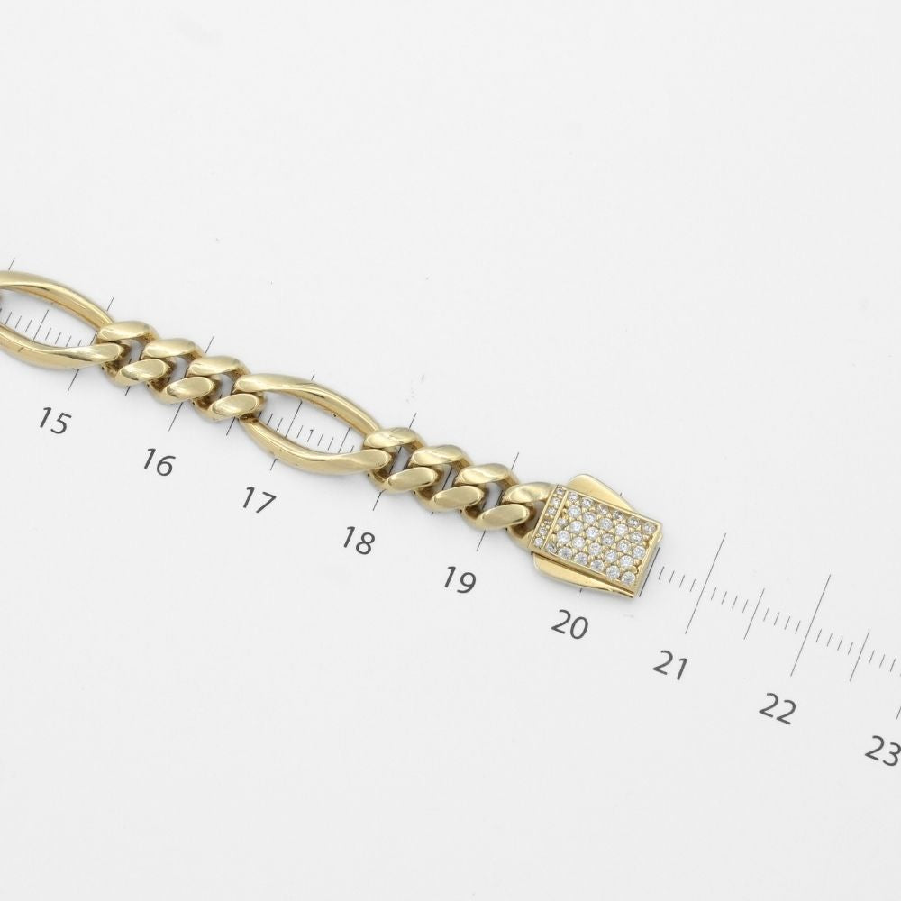 Pulsera de Oro 14k Tejido 3x1 Especial Semi Hueco con Broche Incrustado de Zirconias y Eslabón Amplio mod. 9884