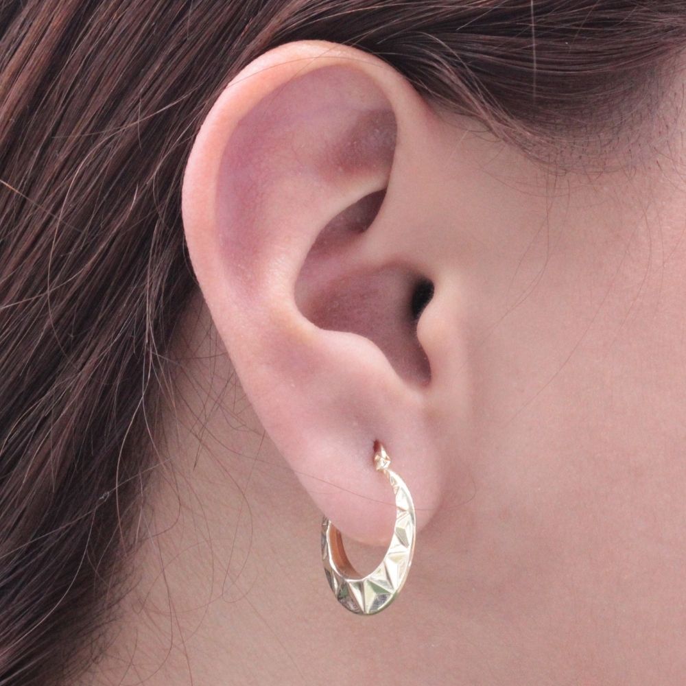 Arracada de Oro 14k Circular Hueca con Diseño de Sol mod. 8763