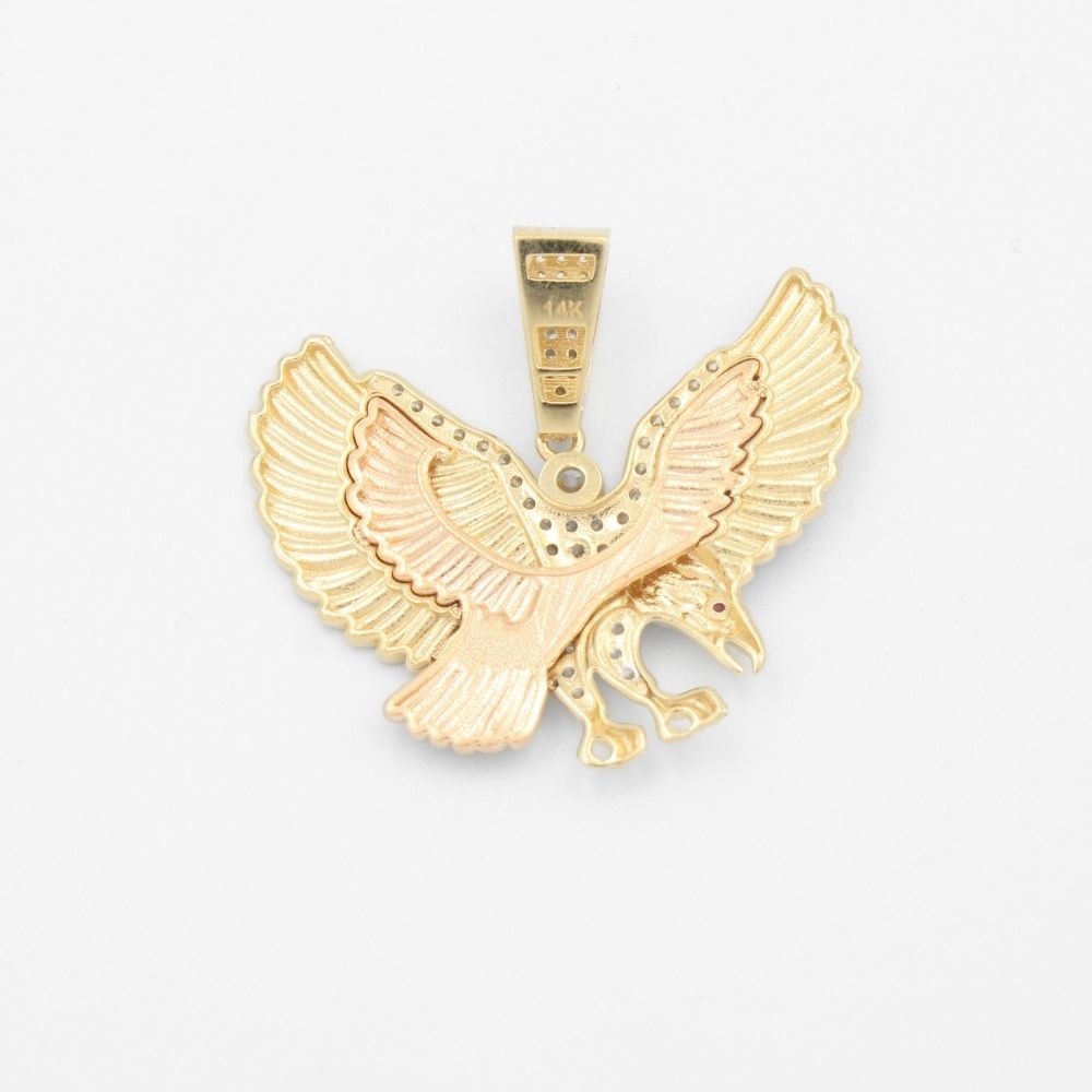 Dije de Oro 14k Diseño Águila Extra con Incrustación de Zirconias  mod. 9445