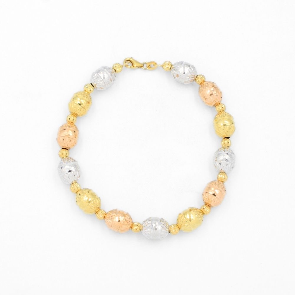 Pulsera Especial de Esferas Decoradas con Diamantado Fino en Diseño Inflado Hueco  mod. 7846