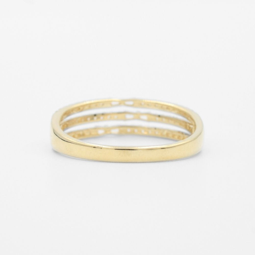 Anillo de Oro 14k Diseño Tres Líneas Incrustadas con Zirconias mod. 9599