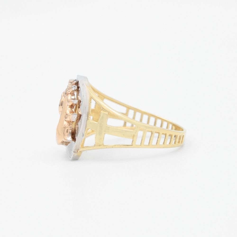 Anillo de Oro 14k Diseño Delgado con Herradura y Caballo Brillante mod. 9468