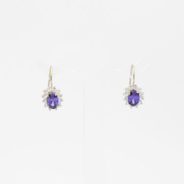 Arete con Broche Arillo de Oro 14k Flor de Zirconia Morada con Zirconias Brillantes mod. 9765