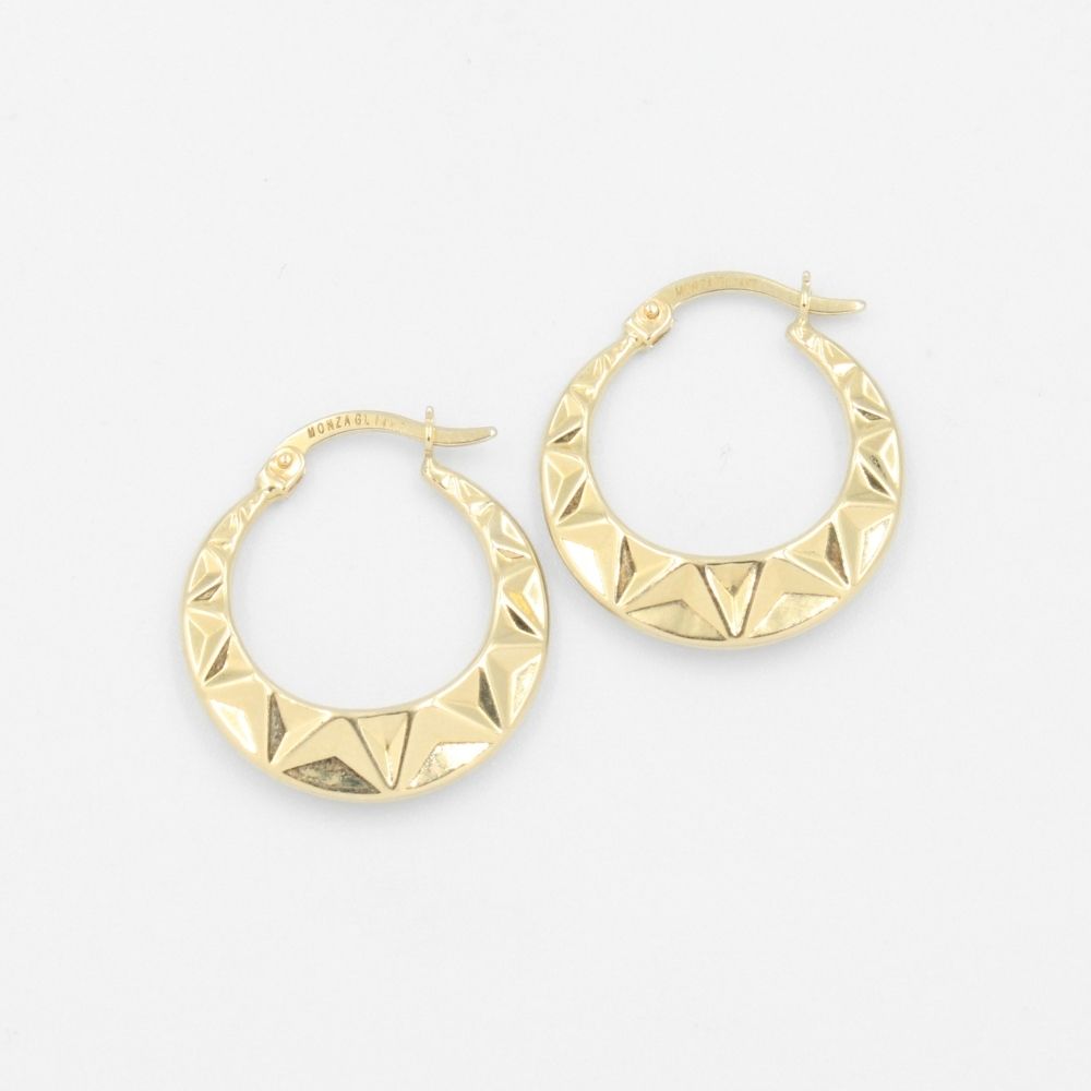 Arracada de Oro 14k Circular Hueca con Diseño de Sol mod. 8763