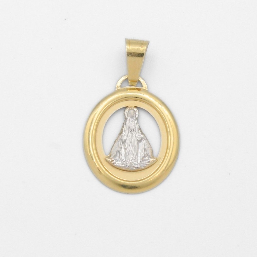 Medalla de Oro 14k Virgen Milagrosa con Diseño Brillante Bicolor mod. 9860
