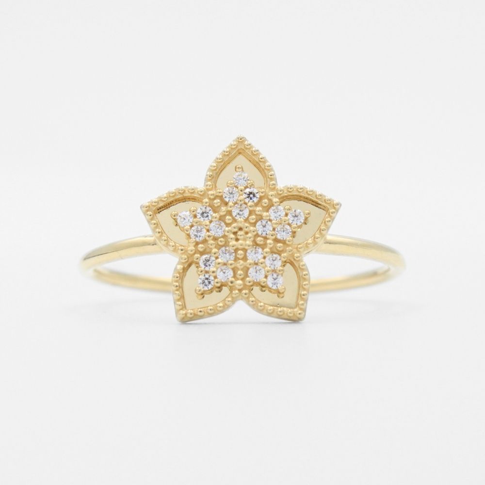 Anillo de Oro 14k Flor de Estrella Incrustada con Zirconias mod. 9600
